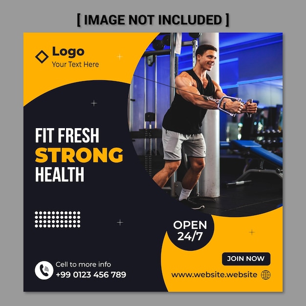 Fitness body gym publicación en redes sociales banner web o plantilla de volante cuadrado
