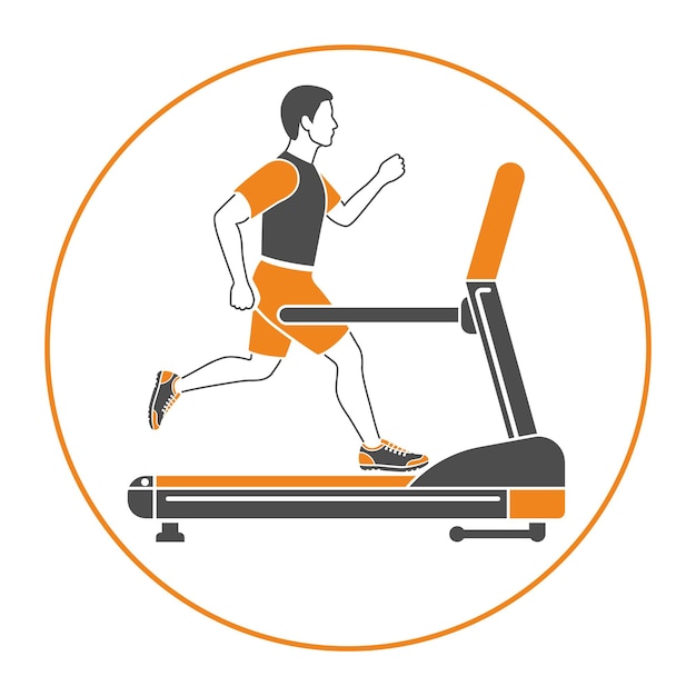 Fitness, cardio, concepto de estilo de vida saludable con runner on treadmill icons para aplicaciones móviles, sitio web, publicidad.