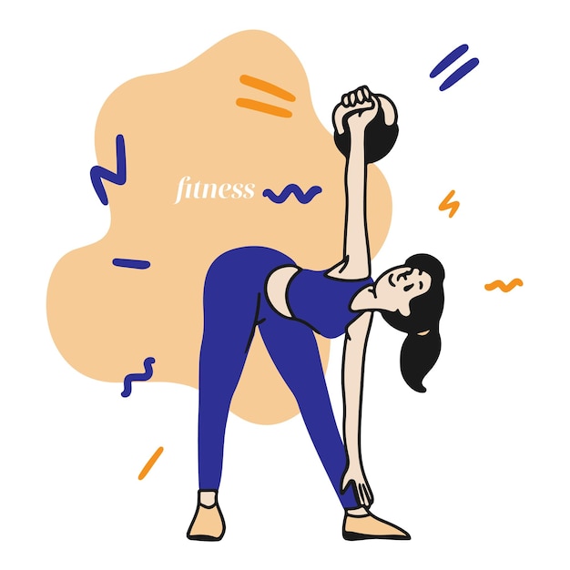 Fitness La chica practica deportes en ropa de fitness levanta pesas estilo deportivo doodl
