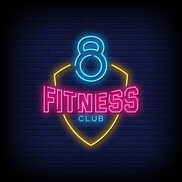 Fitness club neon letreros estilo texto