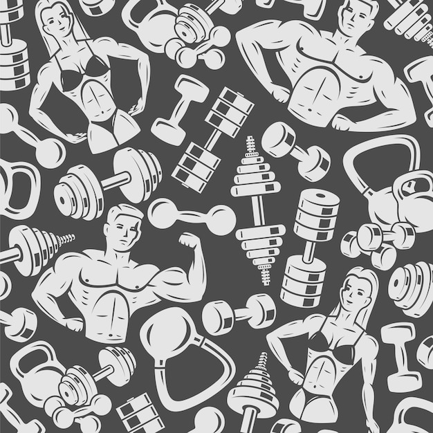 Fitness y culturismo conjunto de patrones de fondo Colección de iconos de fitness Vector