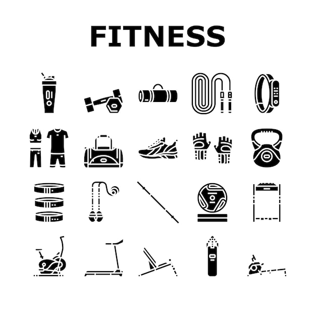 Fitness deporte gimnasio saludable iconos conjunto vector