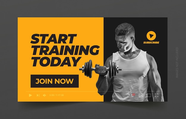 Vector fitness gym ejercicio plantilla de banner web y miniatura de youtube