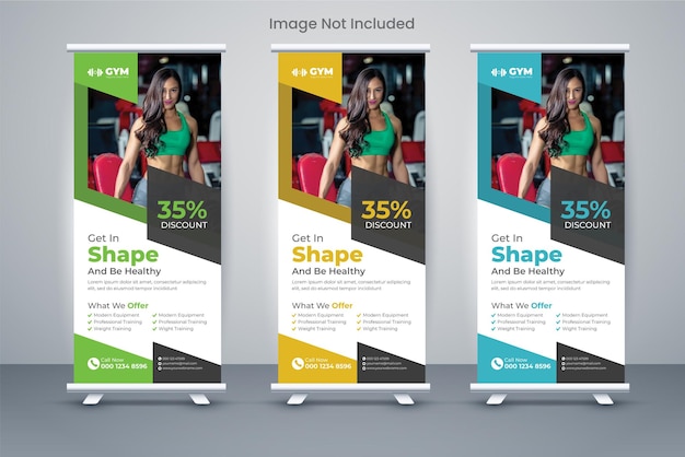 Fitness gym roll up banner X Plantilla de diseño de banner