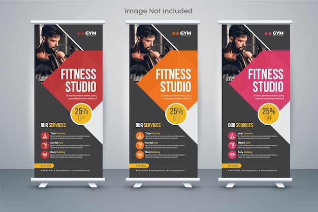 Fitness gym roll up banner X Plantilla de diseño de banner