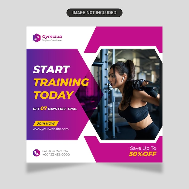 Fitness Gym Social Media Post Design Template amp Web Banner