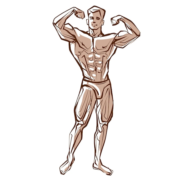 Fitness hombres posando Hombre musculoso se encuentra ondulado atleta velocista Dibujo vectorial