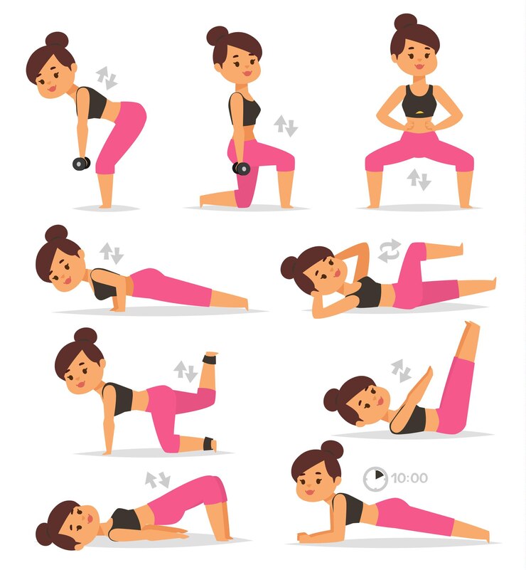 Vector fitness niña mujer deporte ejercicio carácter entrenamiento hermoso atleta mujeres deporte ejercicio