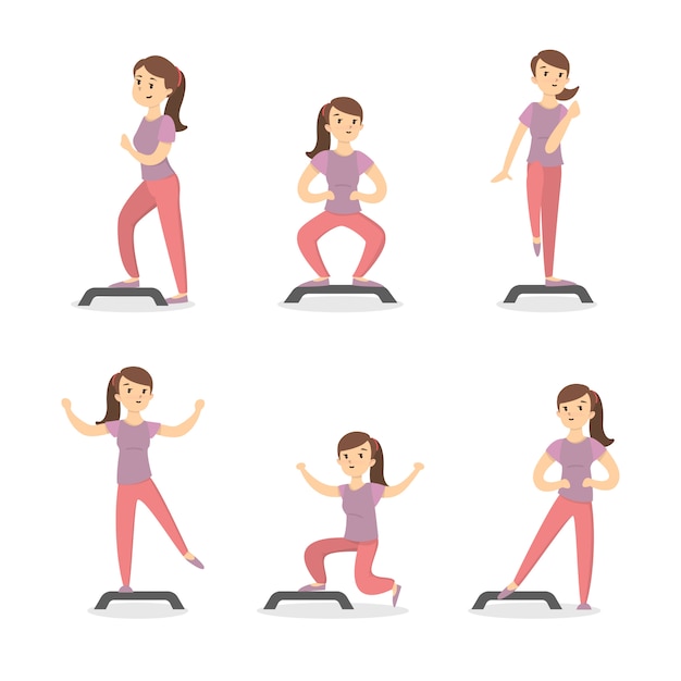 Fitness con plataforma. Mujer haciendo ejercicios con pasos.