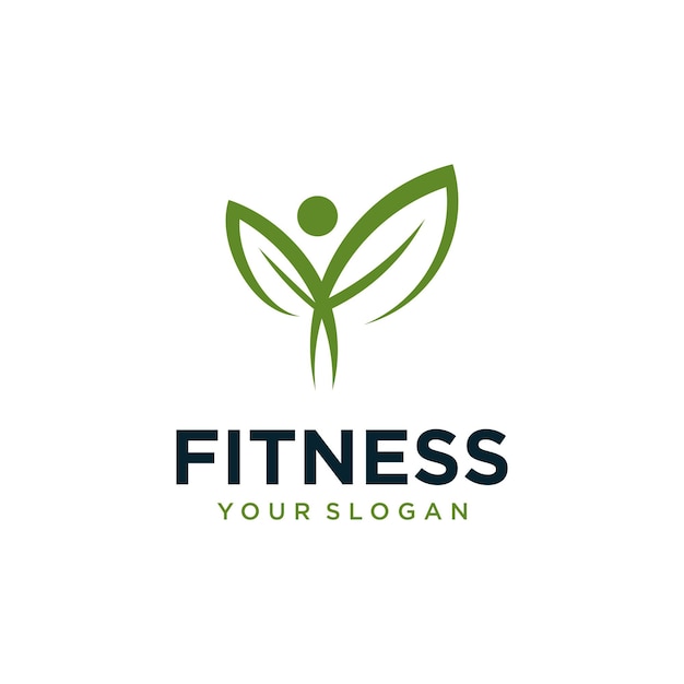 Fitness vectorial con diseño de logotipo de hoja