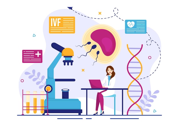 Vector fiv o fertilización in vitro ilustración para el embarazo y la investigación médica óvulo fertilizado