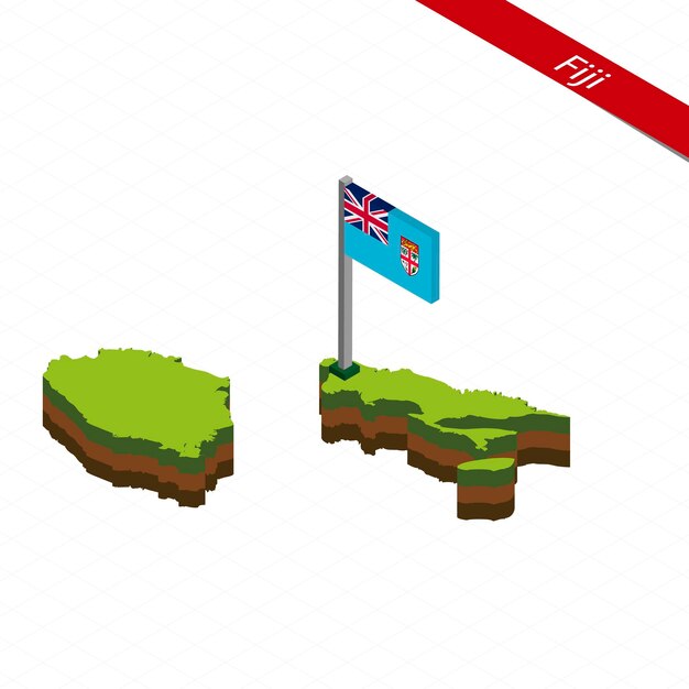 Fiyi Mapa isométrico y bandera Vector Ilustración
