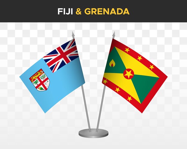 Fiyi vs granada maqueta de banderas de escritorio aislado 3d vector ilustración banderas de mesa
