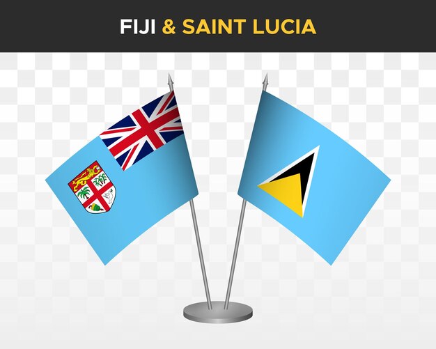 Fiyi vs santa lucía escritorio banderas maqueta aislado 3d vector ilustración mesa banderas