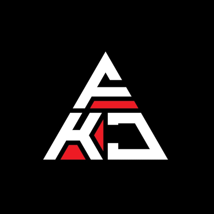 Vector fkj triángulo diseño de la letra del logotipo con forma de triángulo fkj diseño del logotipo triángulo monograma fkj modelo de logotipo vectorial triángulo con color rojo fkj logotipo triangular sencillo elegante y lujoso logotipo