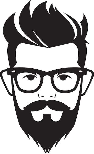 Vector flair urbano hipster de dibujos animados hombre cara negra icono chic minimalismo logotipo negro icono de hipster de dibuyos animados