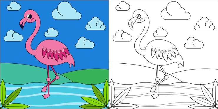 Vector flamenco rosa adecuado para la ilustración de vector de página para colorear de los niños