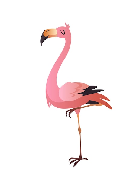 Flamenco rosa. Pájaro hermoso colorido lindo de la historieta de la selva o del zoológico, impresión exótica de moda de la vida silvestre. Vector ilustración aislada única