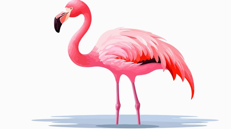 Vector un flamenco rosa con un pico negro está de pie en un fondo blanco