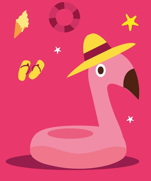 Vector un flamenco rosa con un sombrero y un par de zapatos.