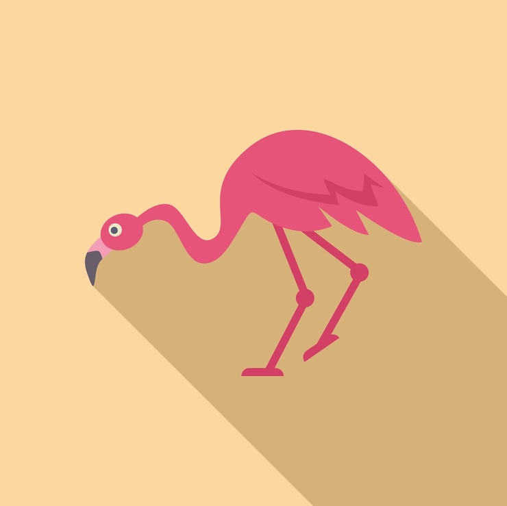 Vector el flamenco rosado caminando en la larga sombra