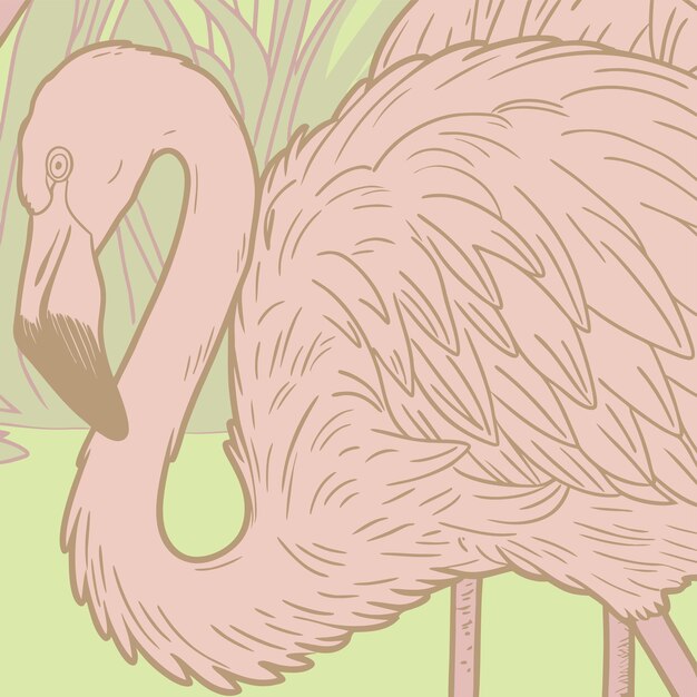 un flamenco rosado con un pico rosado y un fondo verde