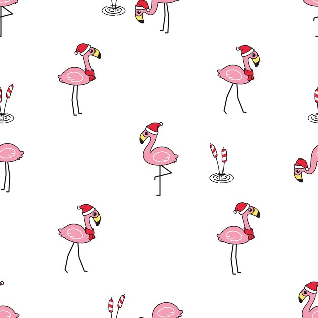 flamenco, seamless, patrón, navidad, santa claus, sombrero, caricatura