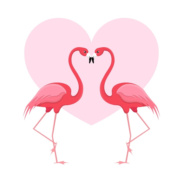 Flamencos enamorados en el fondo de un corazón Ilustración de vector lindo