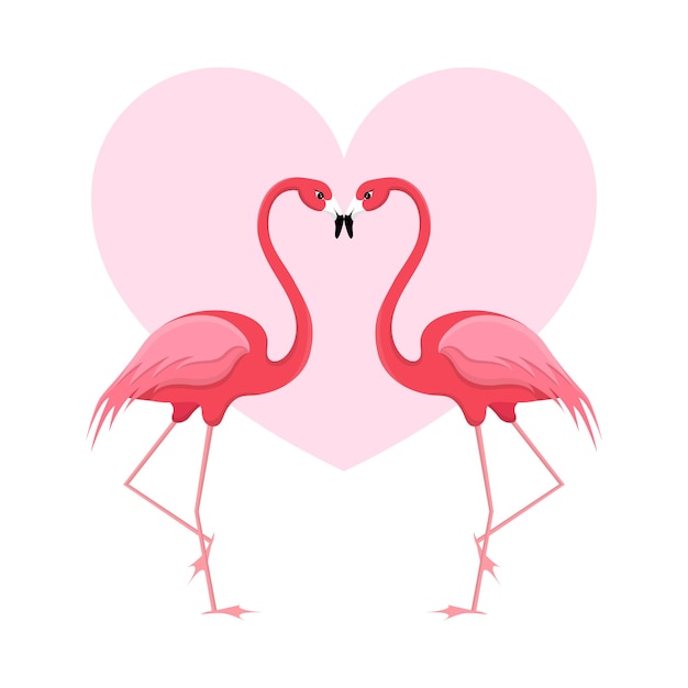 Flamencos enamorados en el fondo de un corazón ilustración de vector lindo