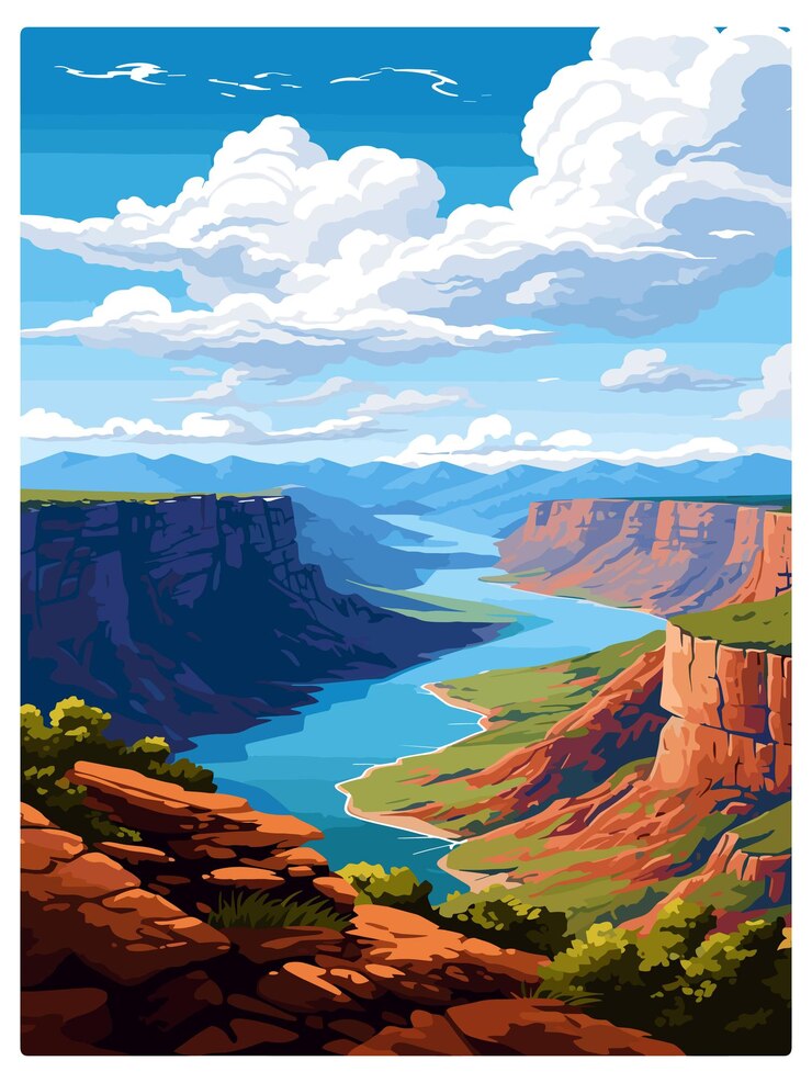 Vector flaming gorge utah cartel de viaje vintage recuerdo tarjeta postal pintura de retrato ilustración de wpa