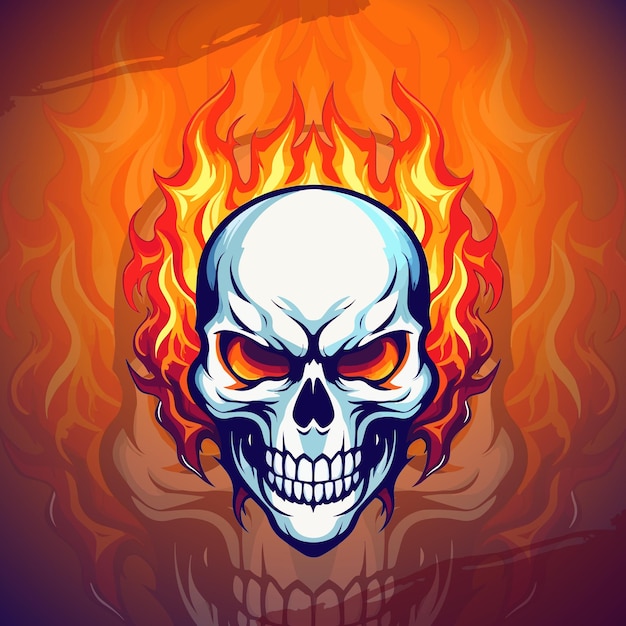 Flaming Skull Mascot Bold Vector Logo Design para Esport amp Sport Teams Badges and Merchandise