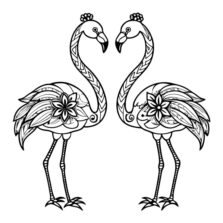 Vector flamingo decorado con ornamentación vintage vector en blanco y negro con elegancia oriental