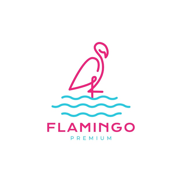 Flamingo con diseño de logotipo abstracto de líneas de lago