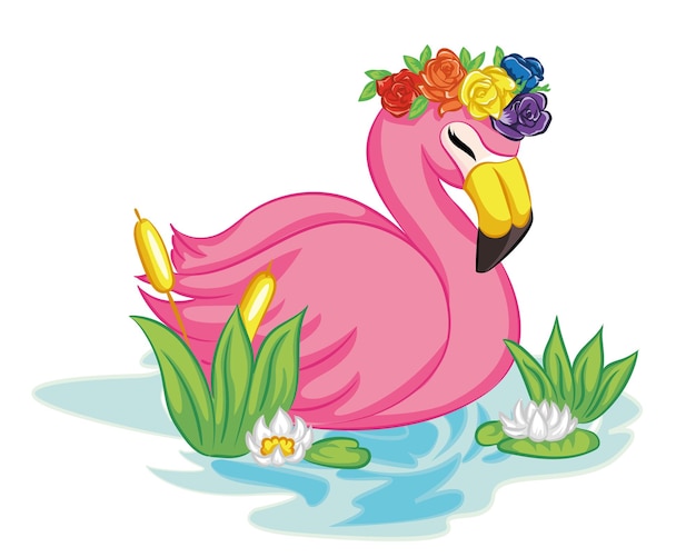 Flamingo nadando en la ilustración del agua.