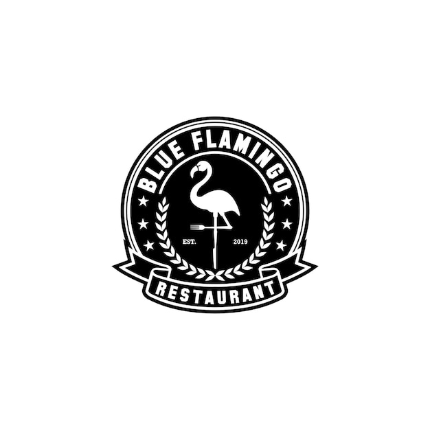 Flamingo restaurante vintage insignia vector logo diseño