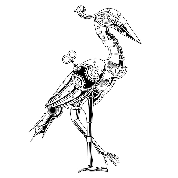 Flamingo steampunk ilustración en blanco y negro