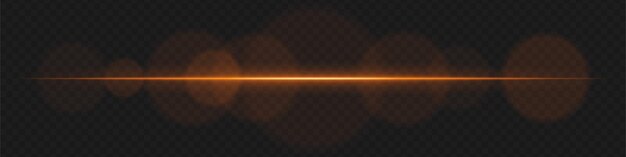 Flare de lente de neón horizontal naranja con anillos de bokeh brillantes Efecto de haz láser aislado perfecto para luces de advertencia HUD digitales interfaz tecnológica visual scifi