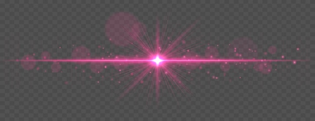 Flare de luz con rayos de brillo horizontales y chispas suaves de bokeh en un fondo transparente Efecto vectorial elegante para diseño cinematográfico o digital festivo