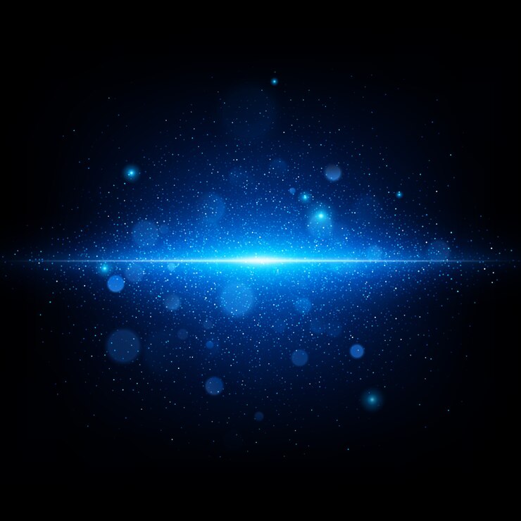 Vector flash abstracto azul en el espacio azul profundo. cielo estrellado realista con un resplandor azul.