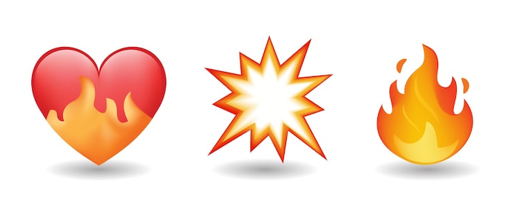 Vector flash corazón en fuego y llama vector emoji ilustración aislada en fondo blanco