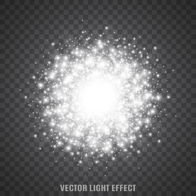 Vector flash, destellos sobre fondo transparente. luces brillantes polvo de estrellas. partículas brillantes. llamarada. efectos de luz. .