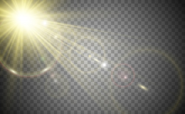 Flash de lente especial, efecto de luz. El flash destella rayos y reflector. illust Luz blanca brillante. Hermosa estrella Luz de los rayos. El sol está a contraluz. Hermosa estrella brillante. Luz del sol. Destello.