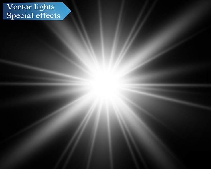 Vector flash de lente especial, efecto de luz. el flash destella rayos y reflector. illust luz blanca brillante. hermosa estrella luz de los rayos. el sol está a contraluz. hermosa estrella brillante. luz del sol. destello.