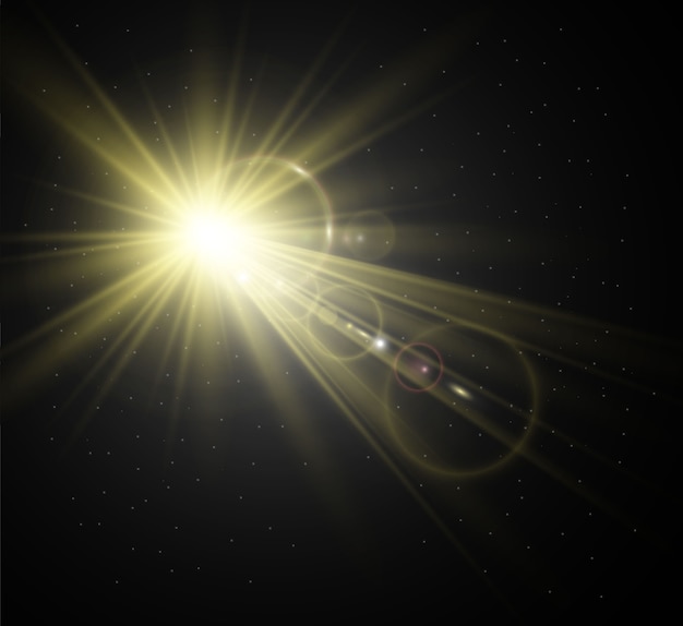 Flash de lente especial, efecto de luz. El flash destella rayos y reflector. illust Luz blanca brillante. Hermosa estrella Luz de los rayos. El sol está a contraluz. Hermosa estrella brillante. Luz del sol. Destello.