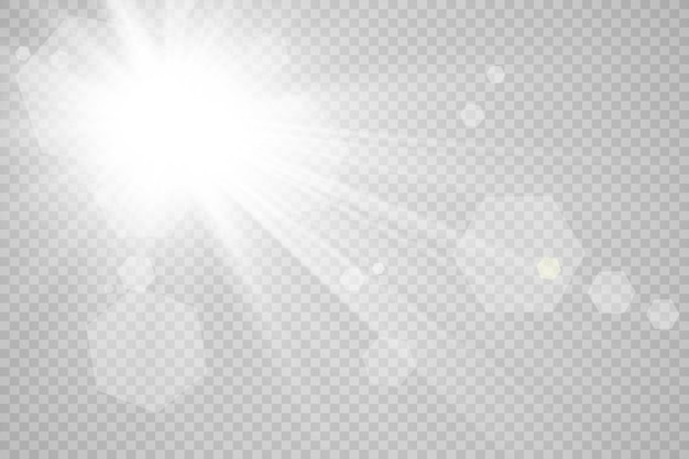 Flash de lente especial, efecto de luz. El flash destella rayos y reflector. ilust.Blanco brillante
