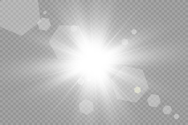 Flash de lente especial, efecto de luz. El flash destella rayos y reflector. ilust.Blanco brillante