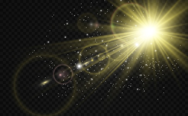 Flash de lente especial, efecto de luz. El flash destella rayos y reflector. ilust. Luz blanca brillante. Hermosa estrella Luz de los rayos. El sol está a contraluz. Brillante hermosa estrella. Luz del sol. Destello.