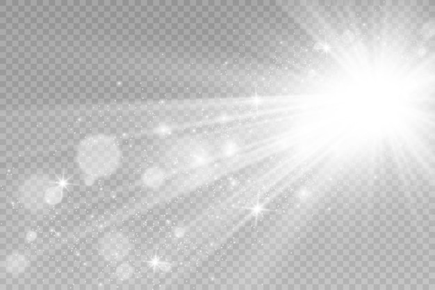 Flash de lente especial, efecto de luz. El flash destella rayos y reflector. ilust Luz blanca brillante