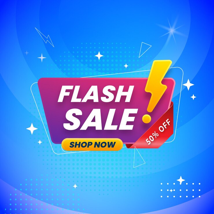 Flash venta banner vector texto y fondo