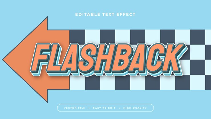 Vector flashback azul naranja y verde estilo de fuente de efecto de texto editable en 3d